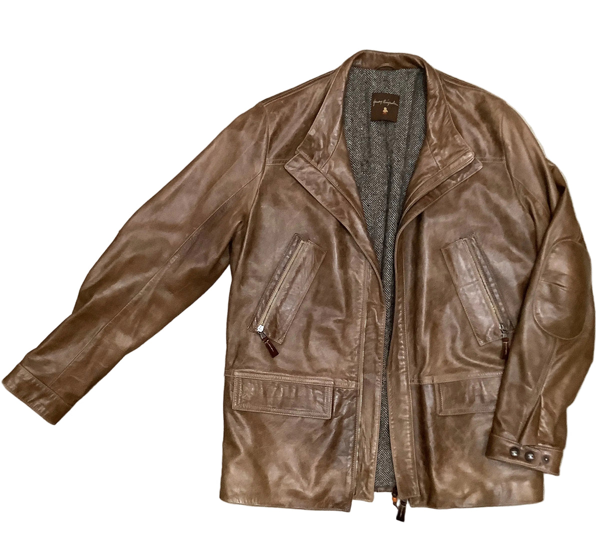 Rare Vintage Henry Beguelin Caramel Leather Zip Jacket