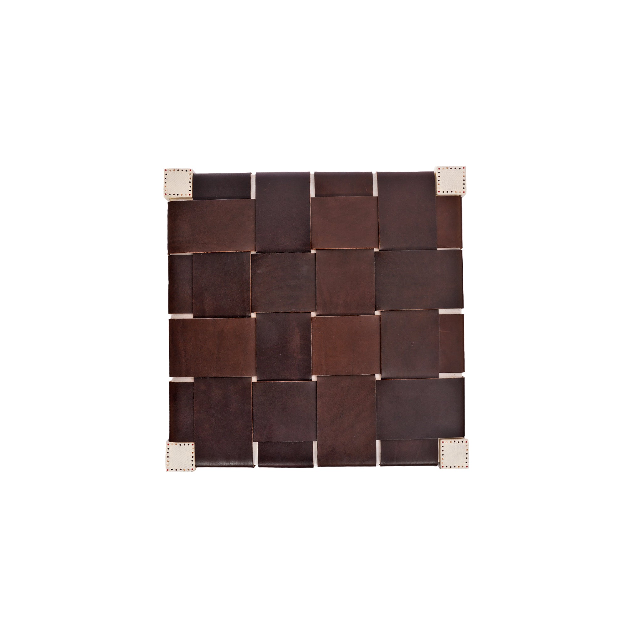 Square Stool Leather Dark Brown