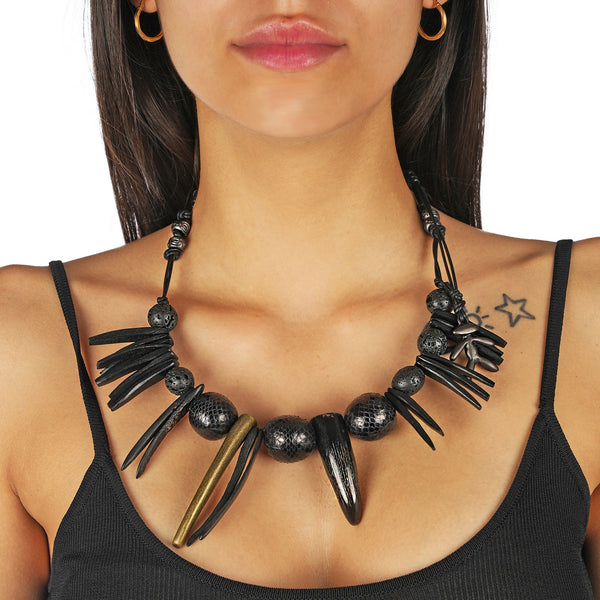 Necklace Ghana Python Pearls Black