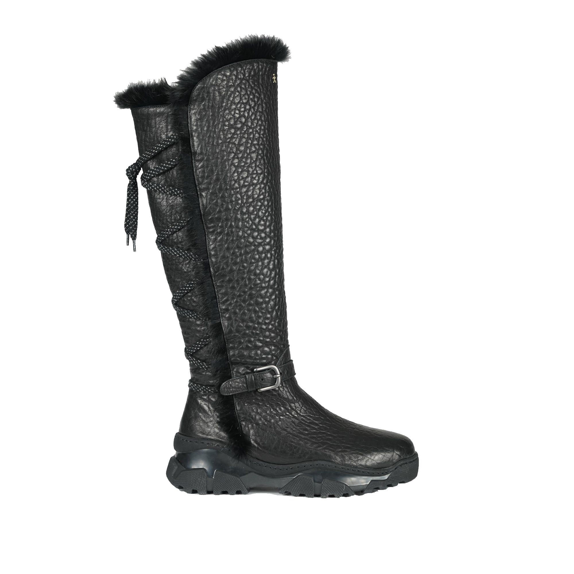 Leather Shearling Knee Boot Black