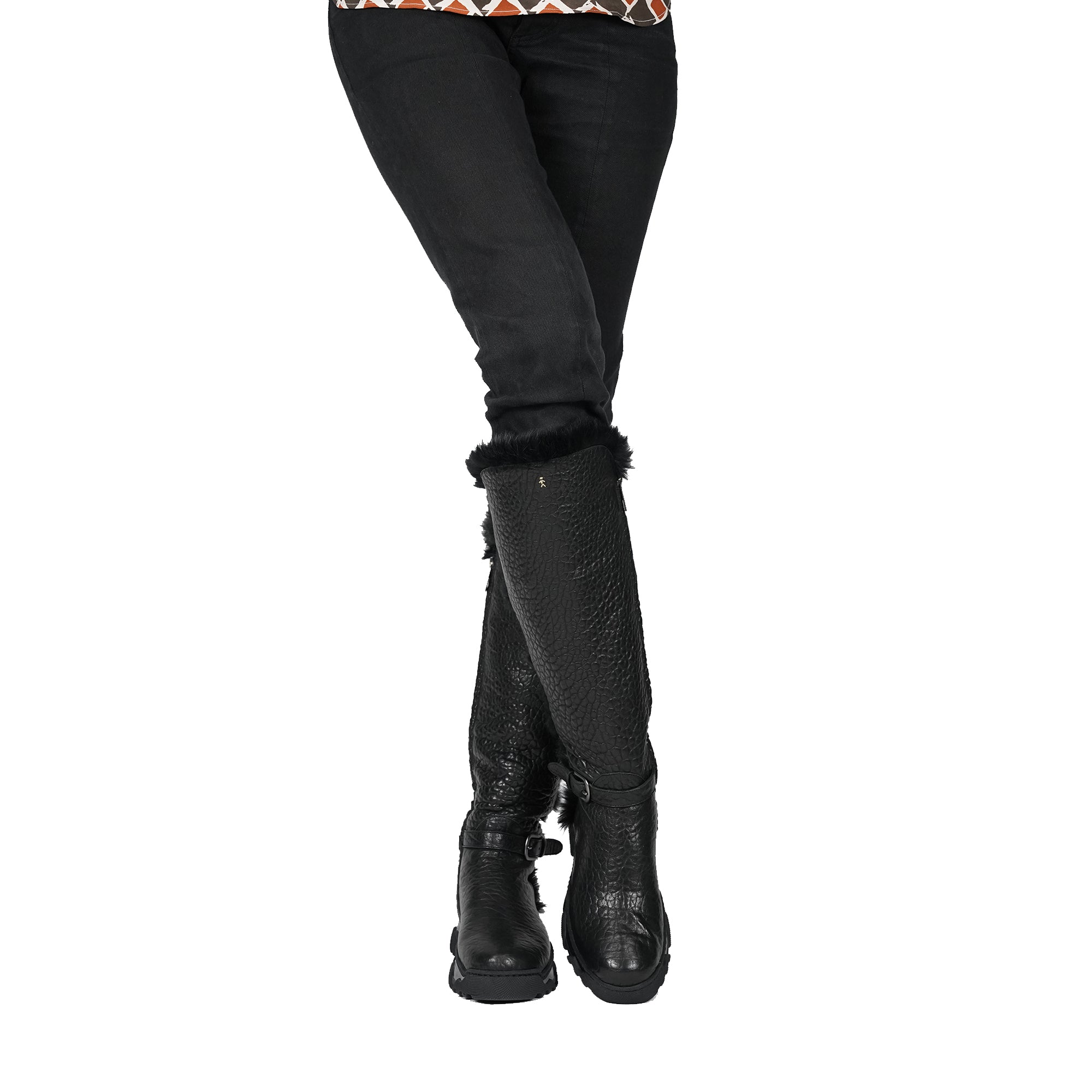 Leather Shearling Knee Boot Black