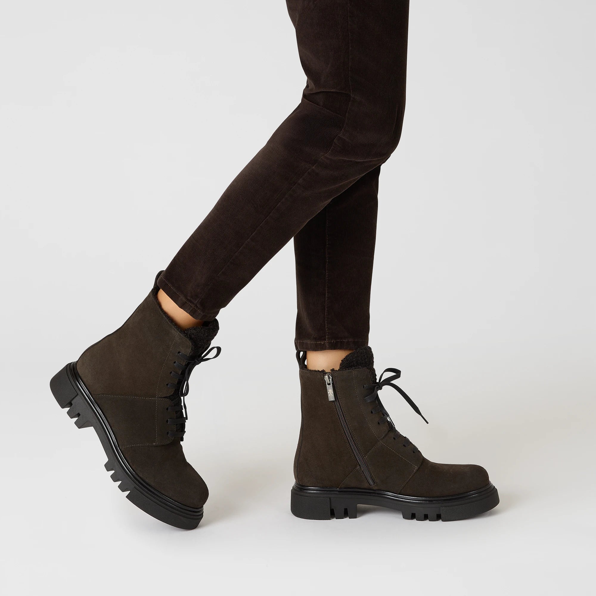 Suede Combat Boot with Wool Lining
