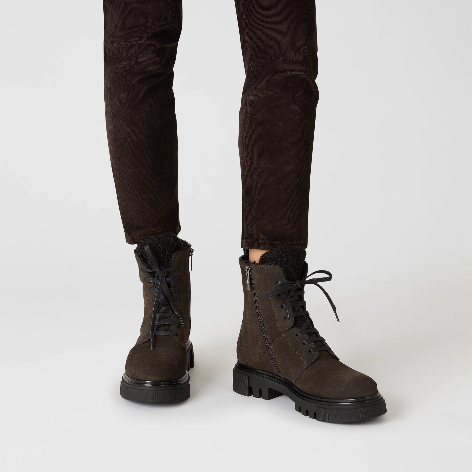 Suede Combat Boot with Wool Lining