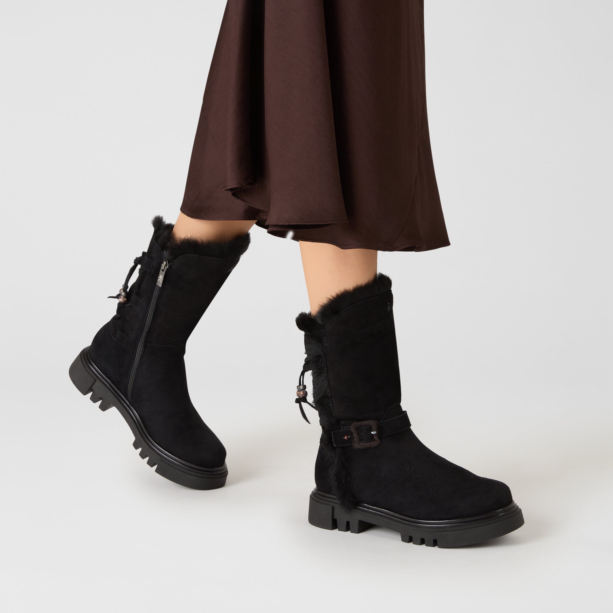 Suede Fur Lace-Up Boot