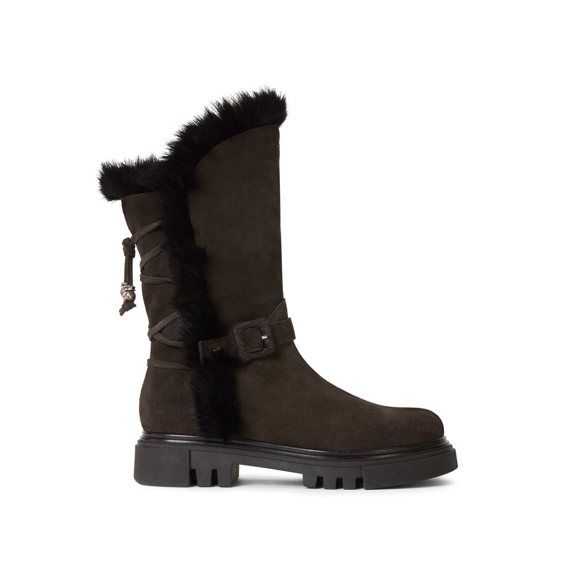 Suede Fur Lace-Up Boot