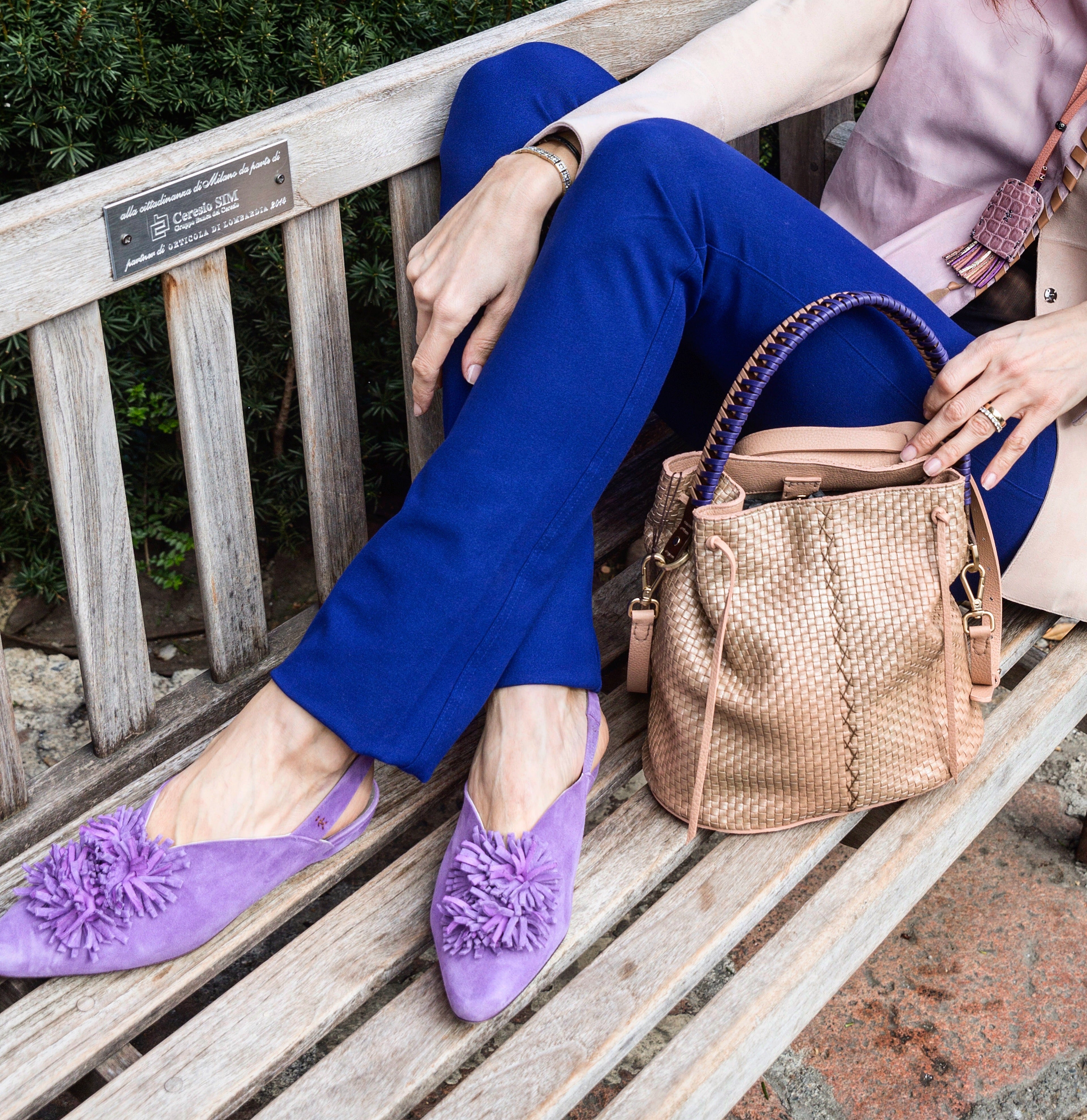 Slingback Flower Sandal Suede Iris