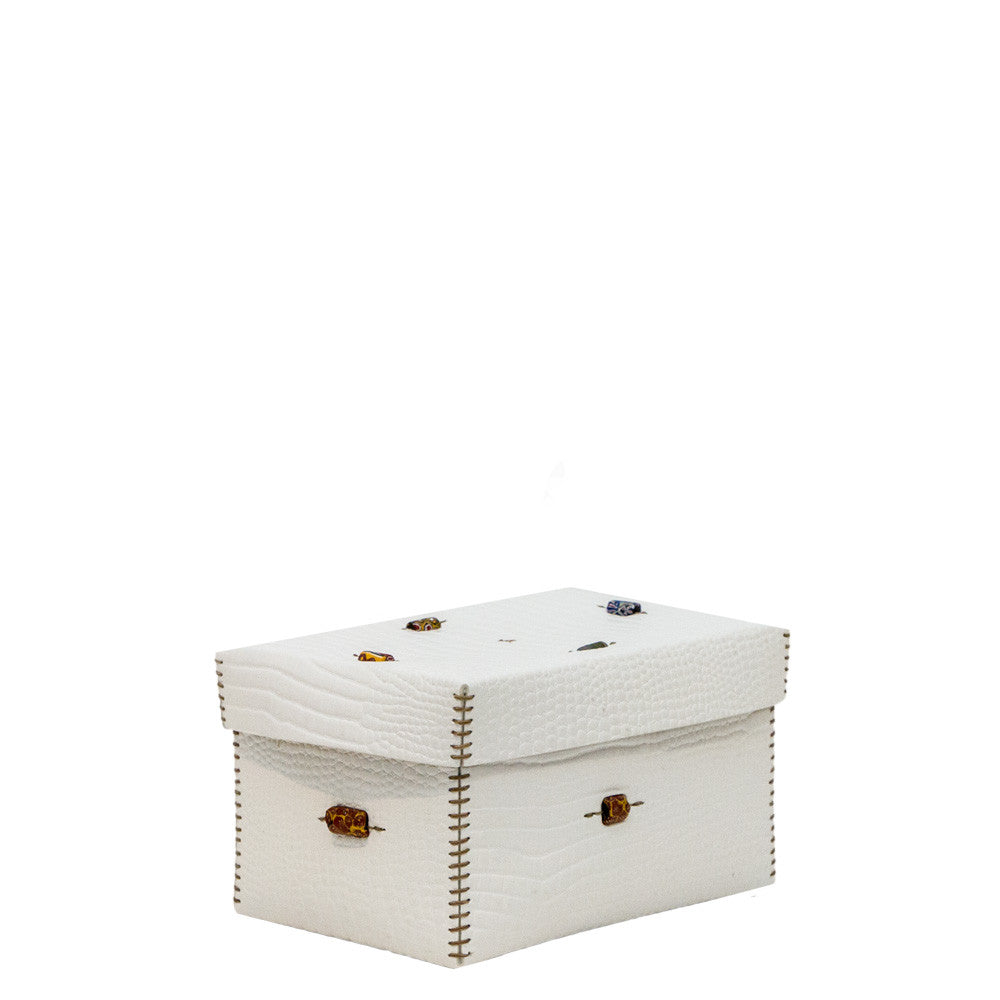 Scatola Murrine M Stamped Crocodile White
