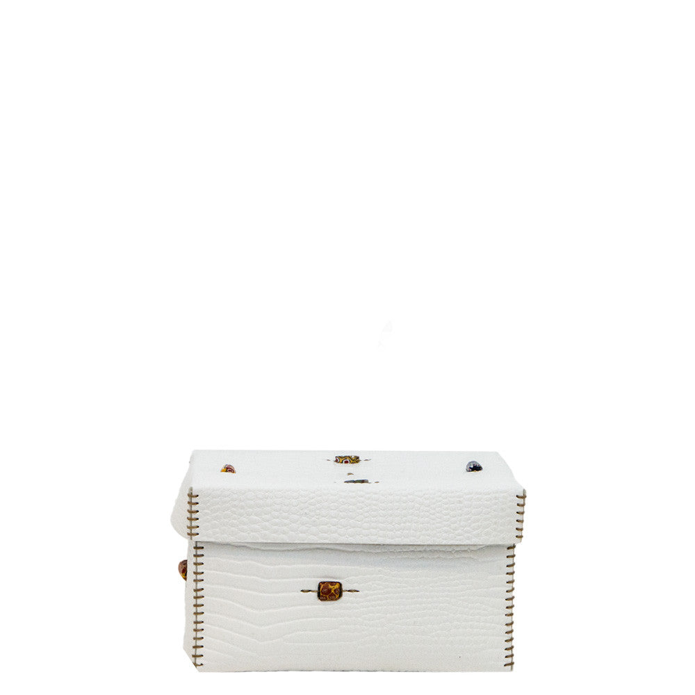 Scatola Murrine M Stamped Crocodile White
