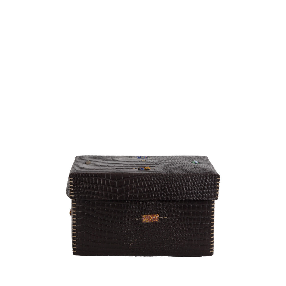 Scatola Murrine M Stamped Crocodile Black