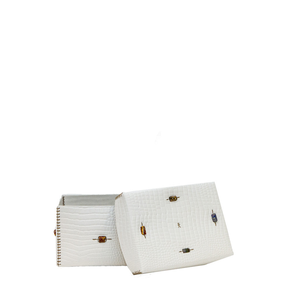 Scatola Murrine M Stamped Crocodile White