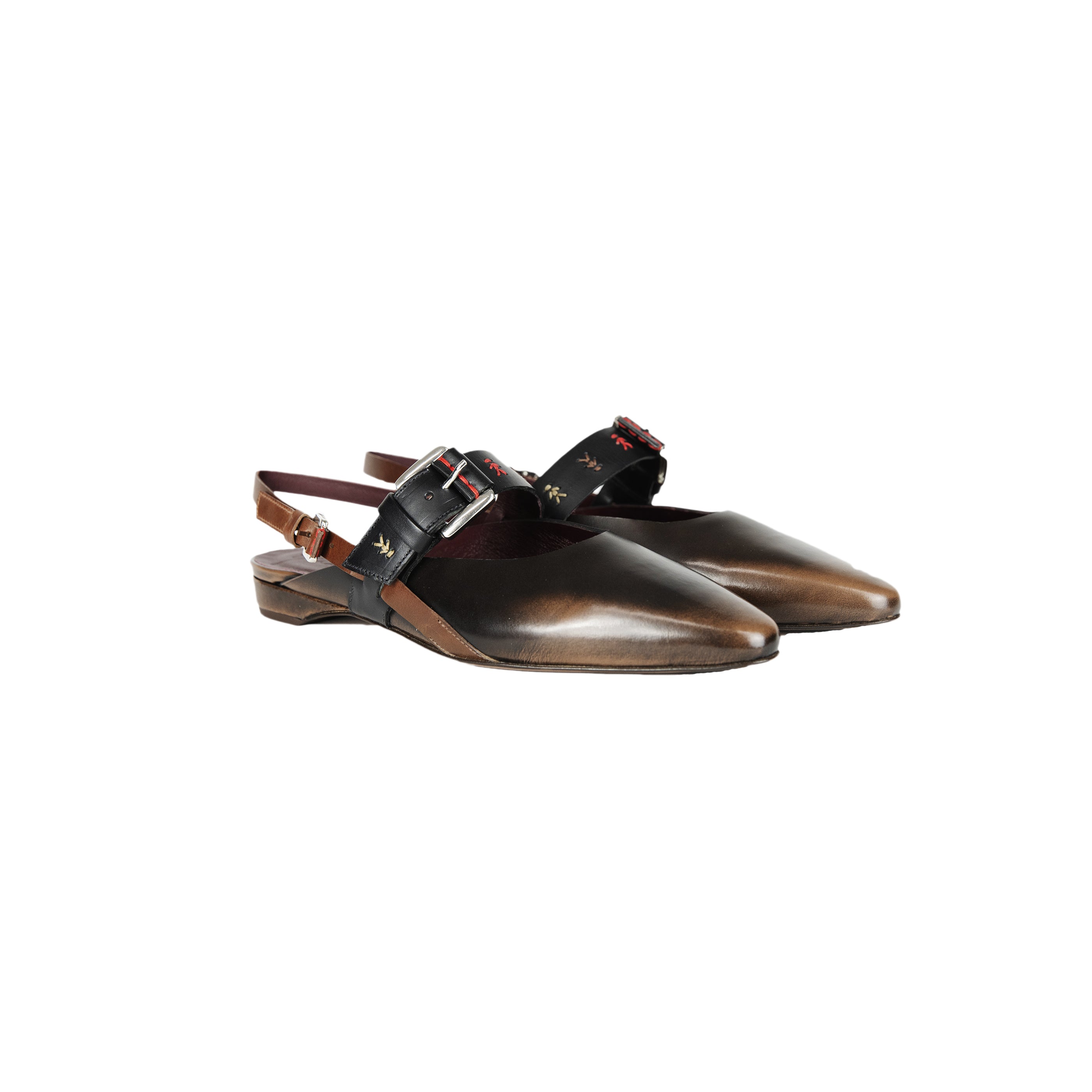 Slingback Shoe Fibbie Spazzolato Brandy