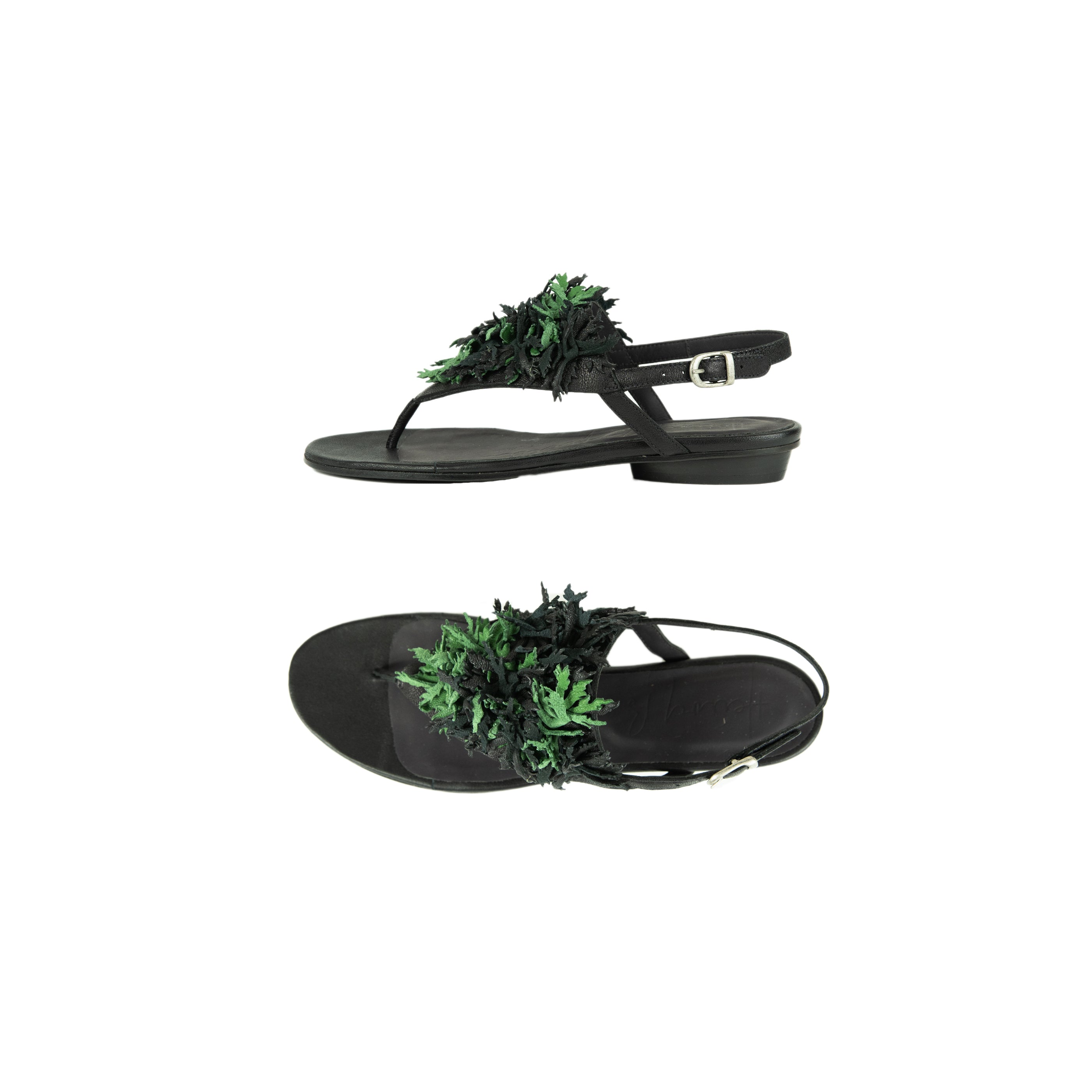 Thong Sandal Flowers Green Ranch Black