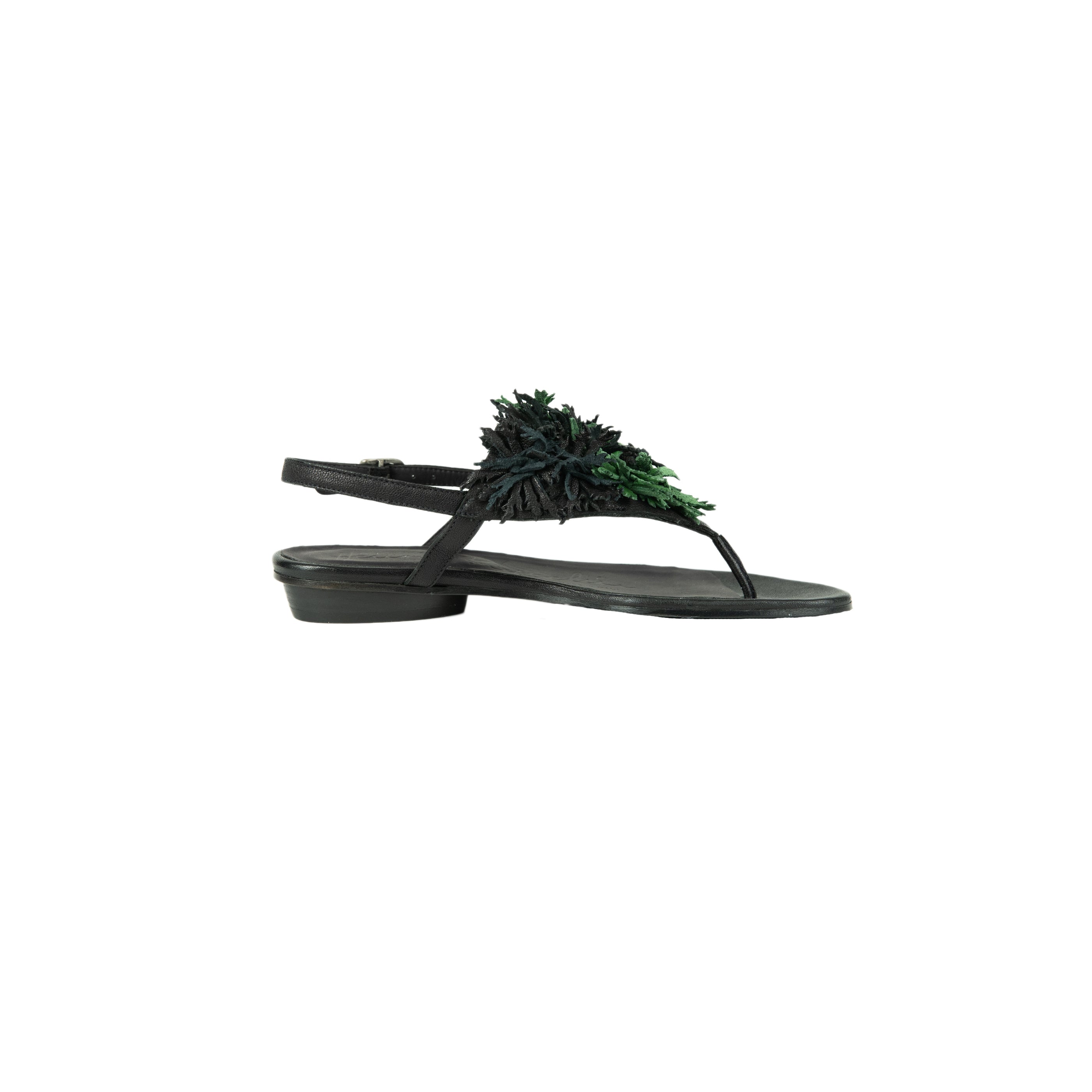 Thong Sandal Flowers Green Ranch Black