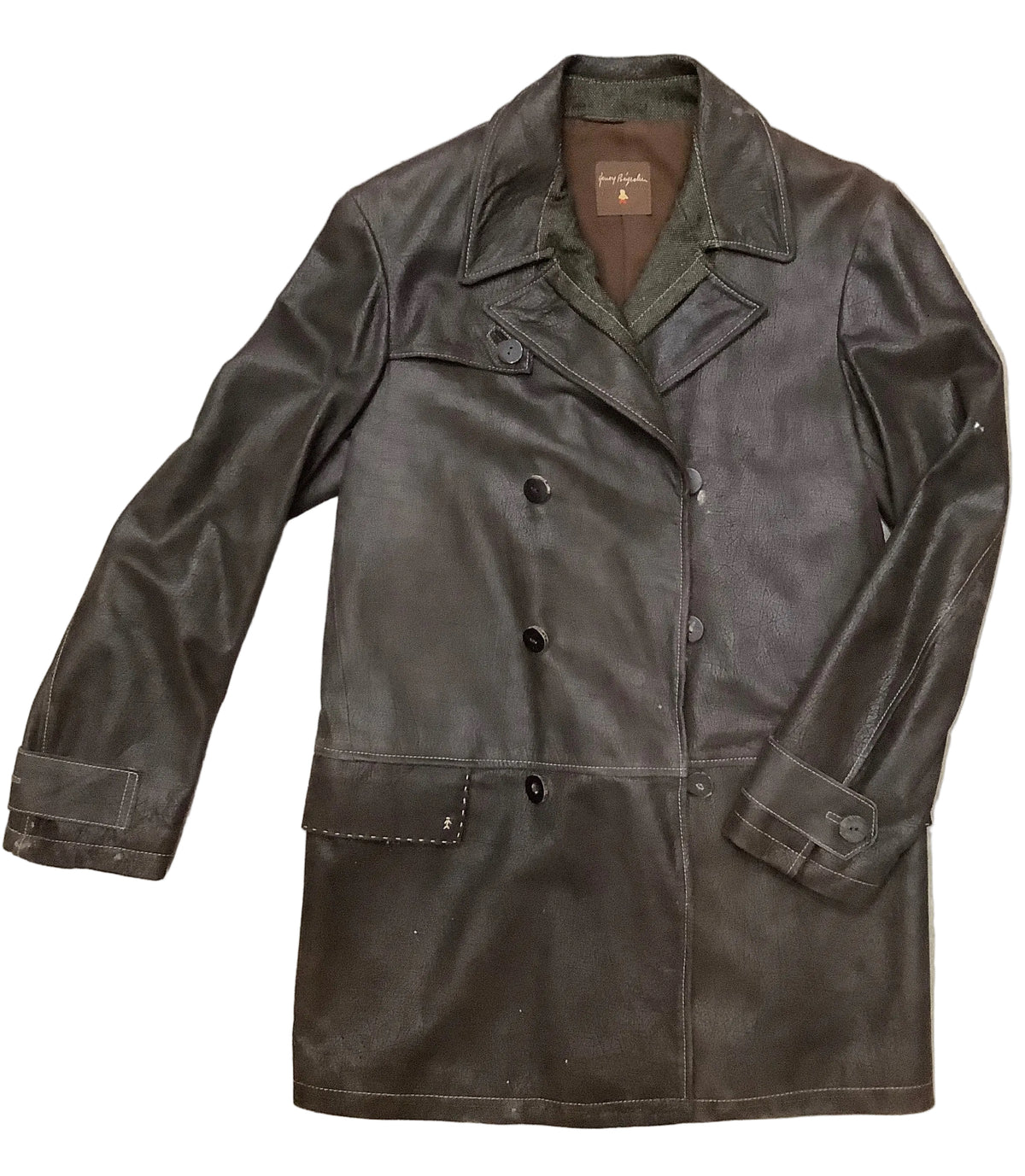Rare Vintage Henry Beguelin Charcoal Grey/ Brown Double-Breasted Trench