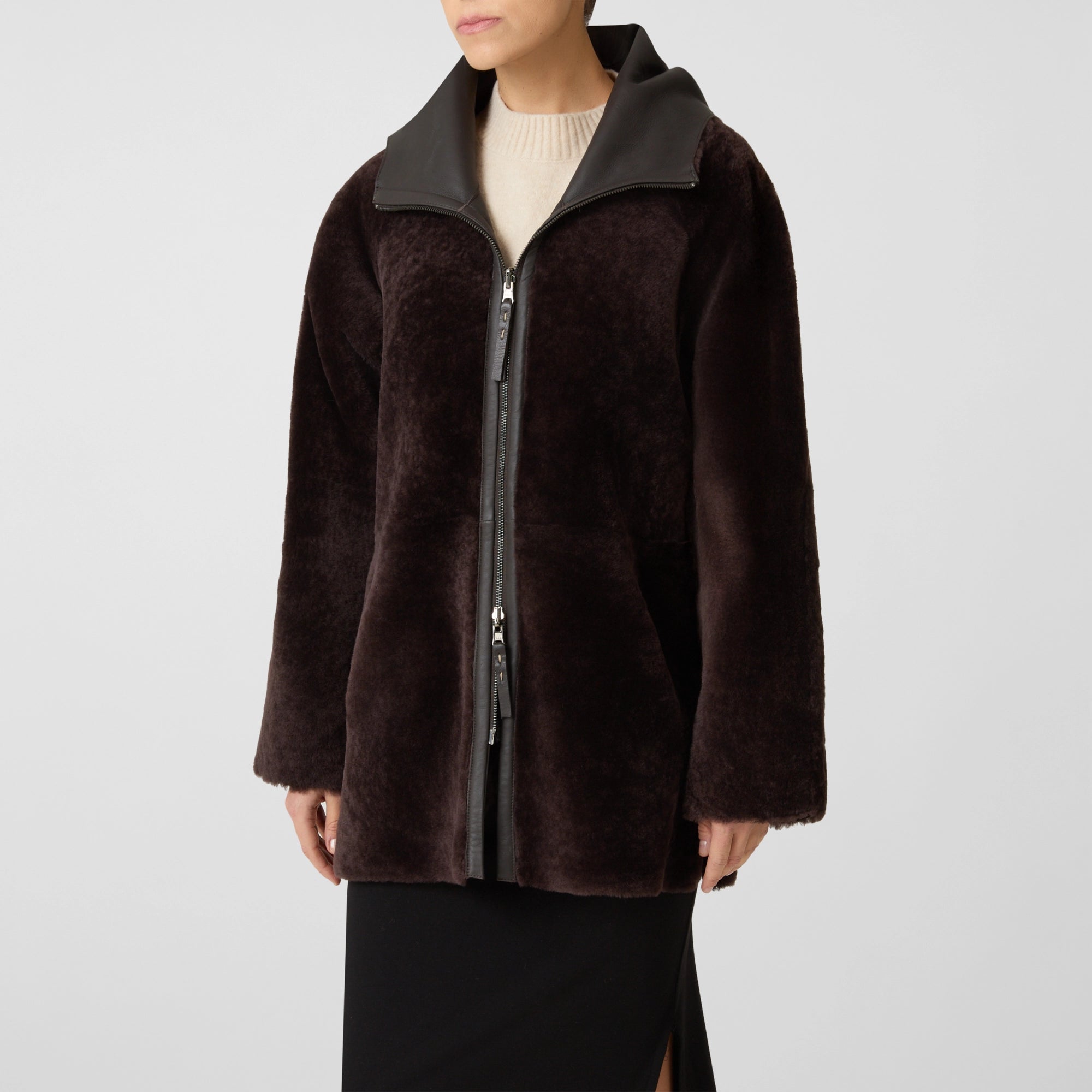 Reversible Hooded Shearling Parka