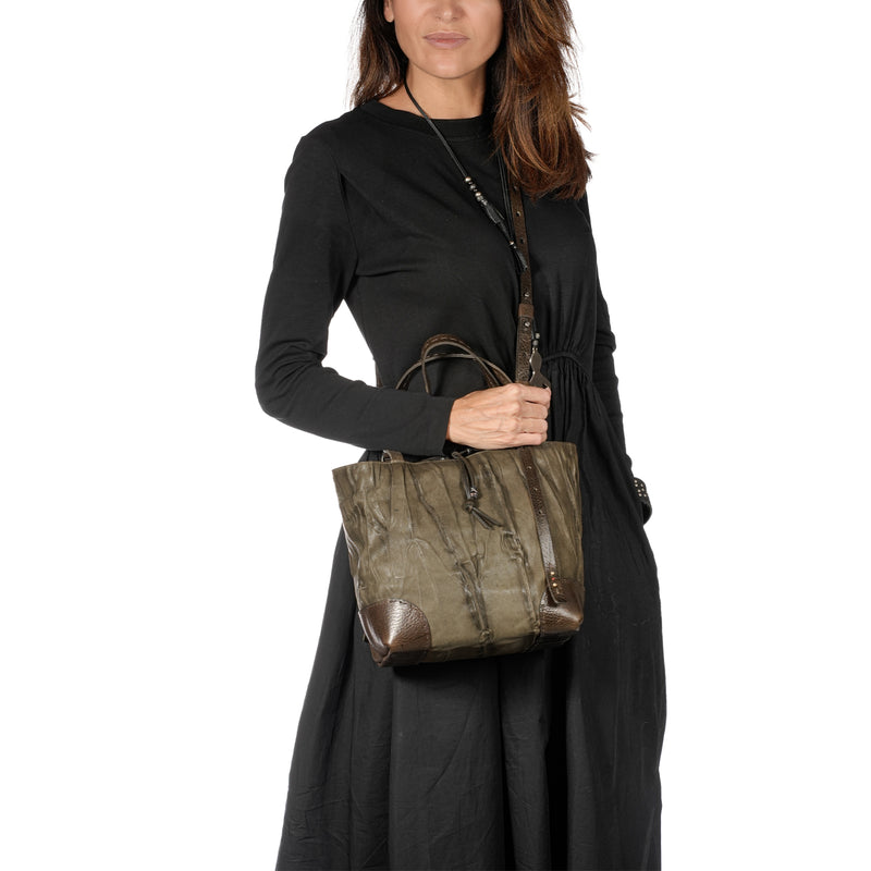 Daria M Zip Plissettato Anthracite Olive