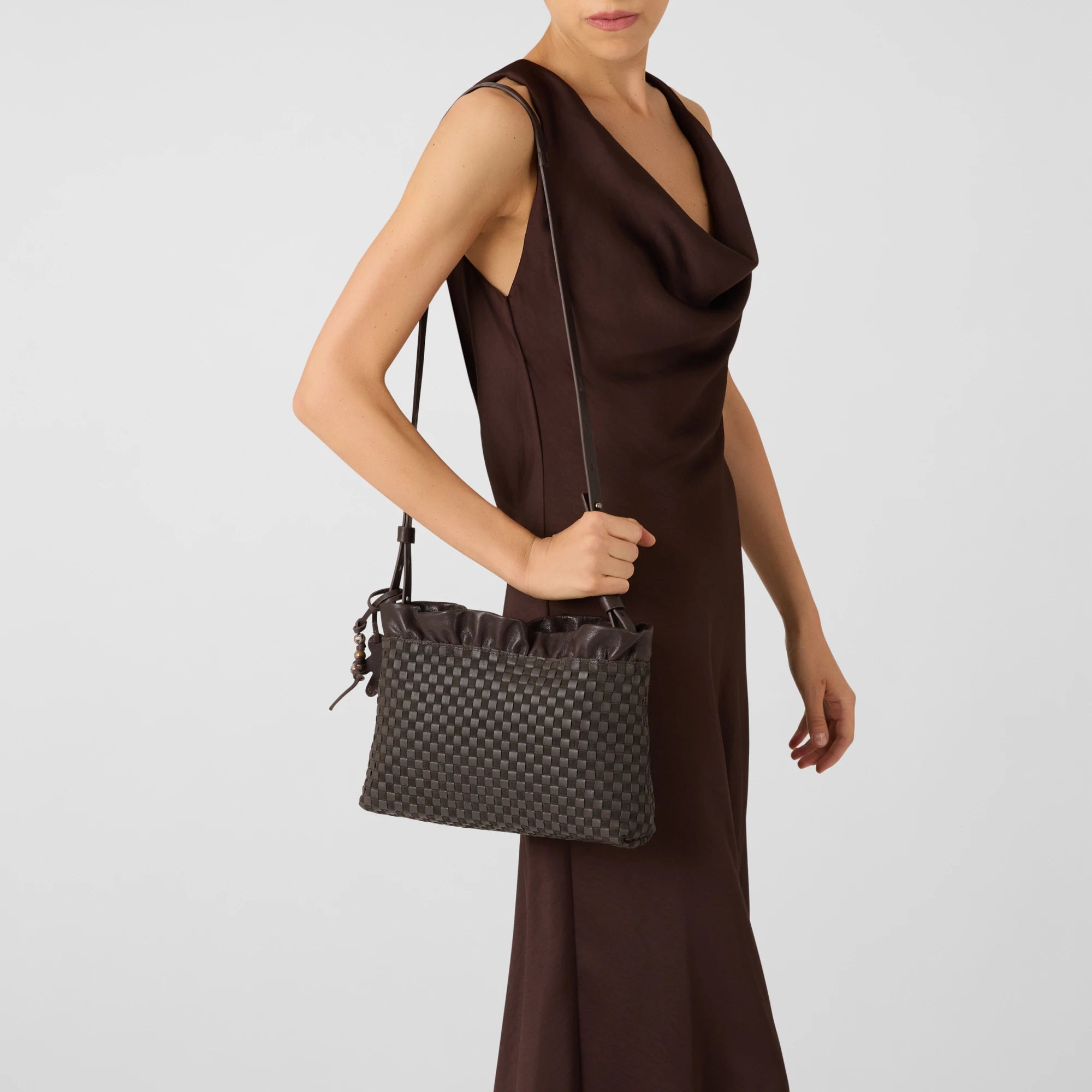 Ruched Zip Clutch Intreccio Scacchiera