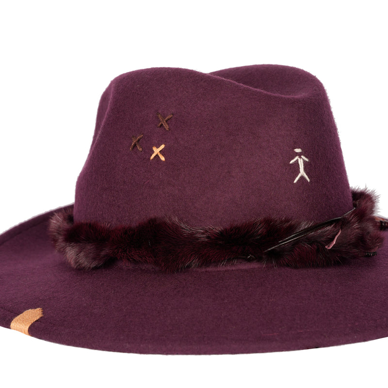 Fur Hat Wool Burgundy