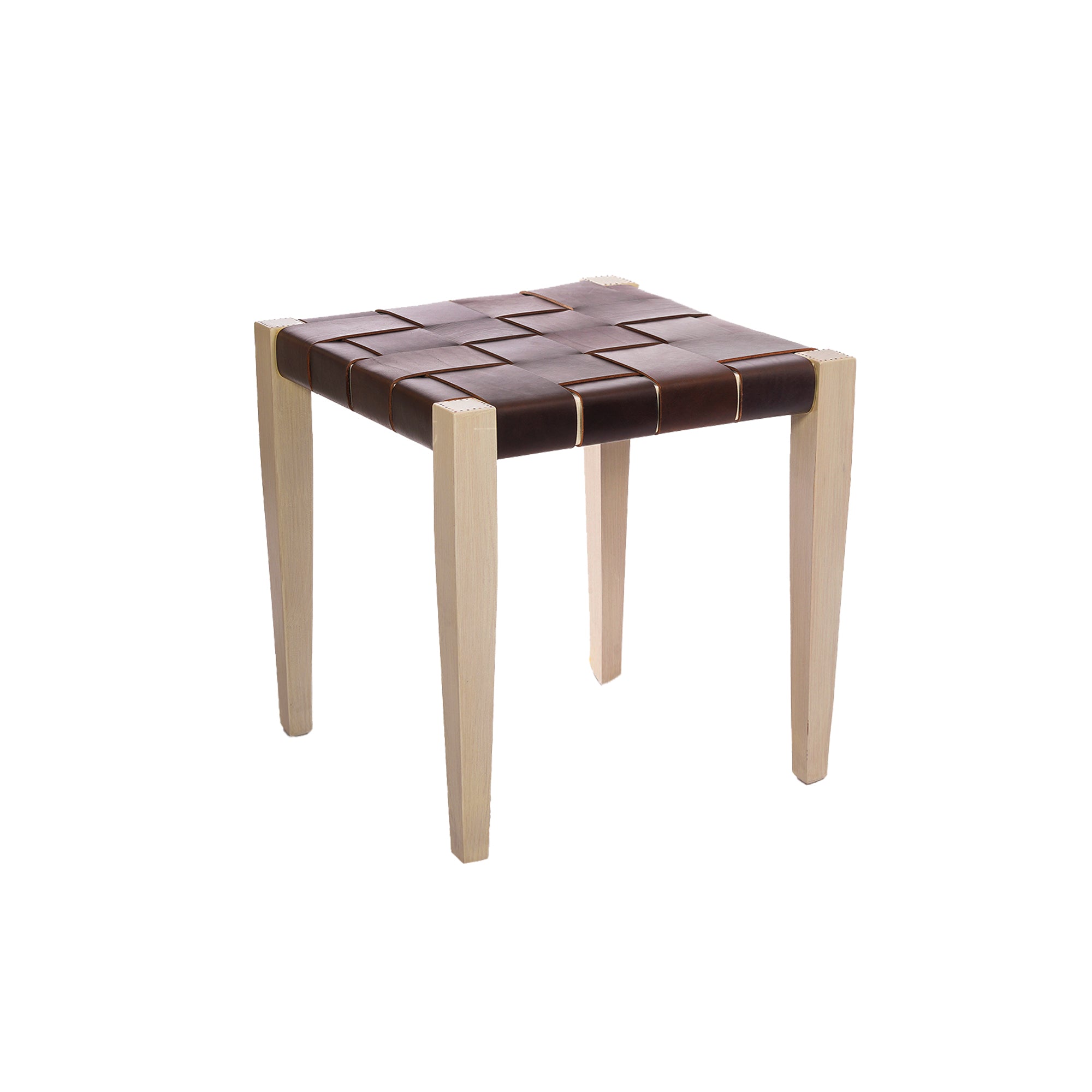 Square Stool Leather Dark Brown