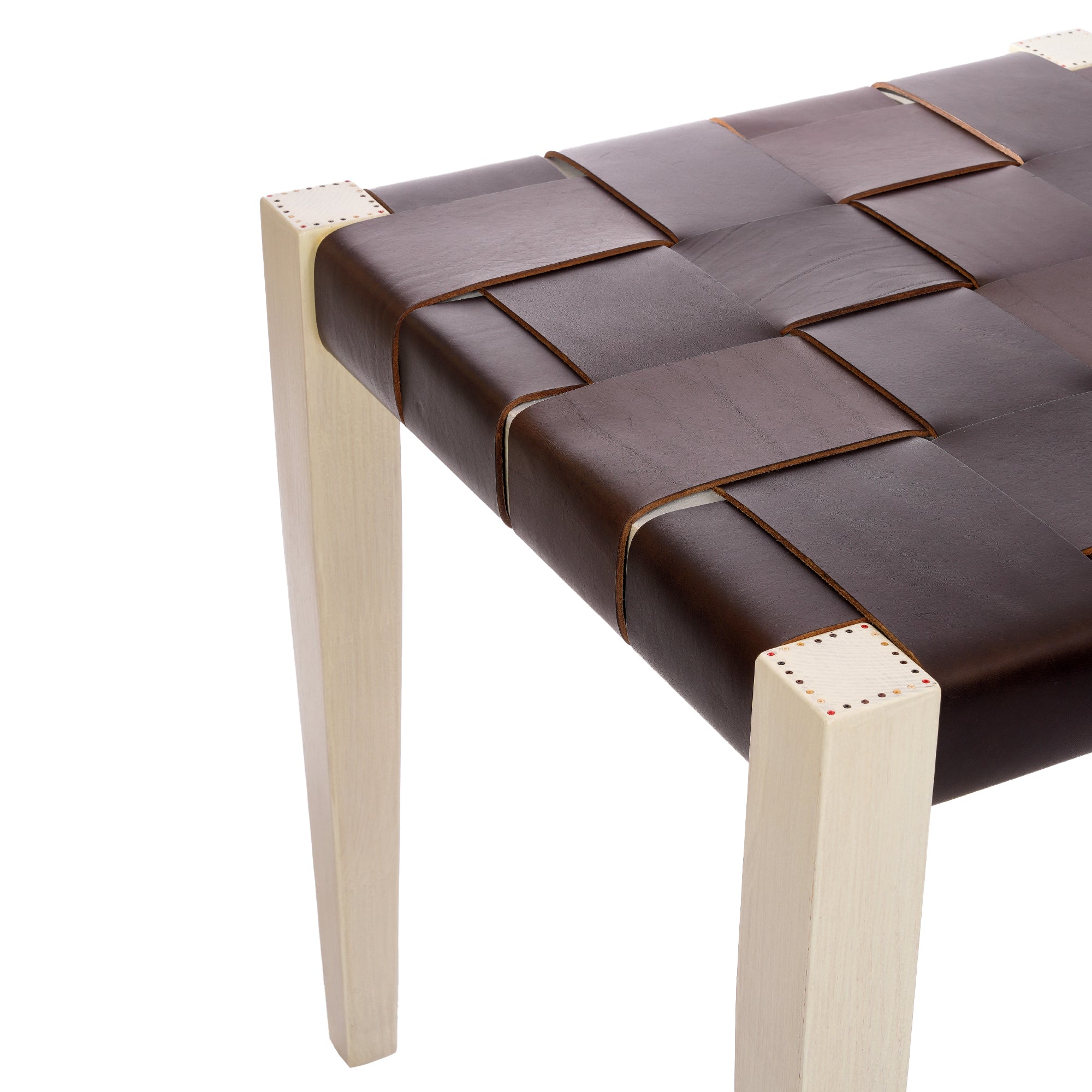 Square Stool Leather Dark Brown