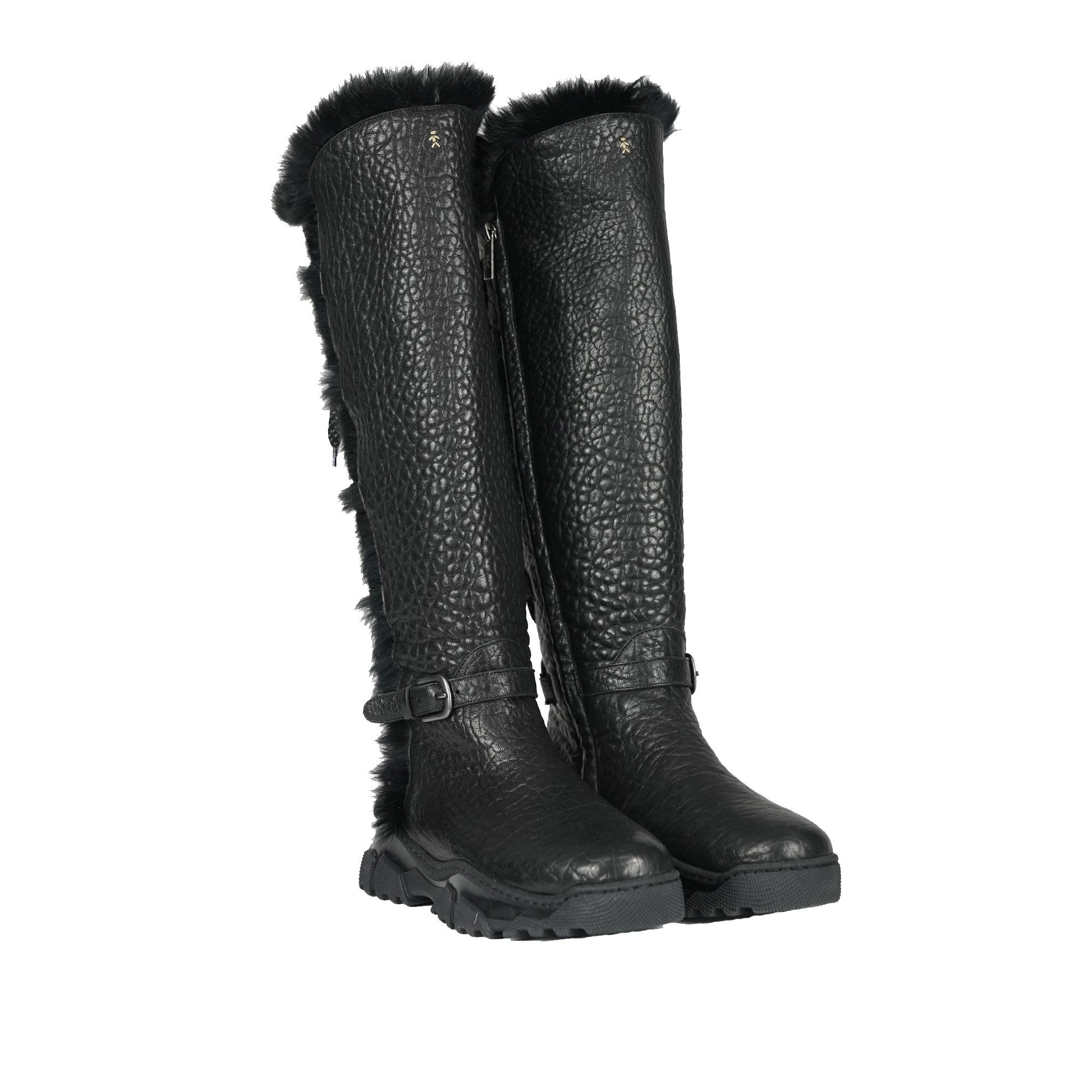 Leather Shearling Knee Boot Black