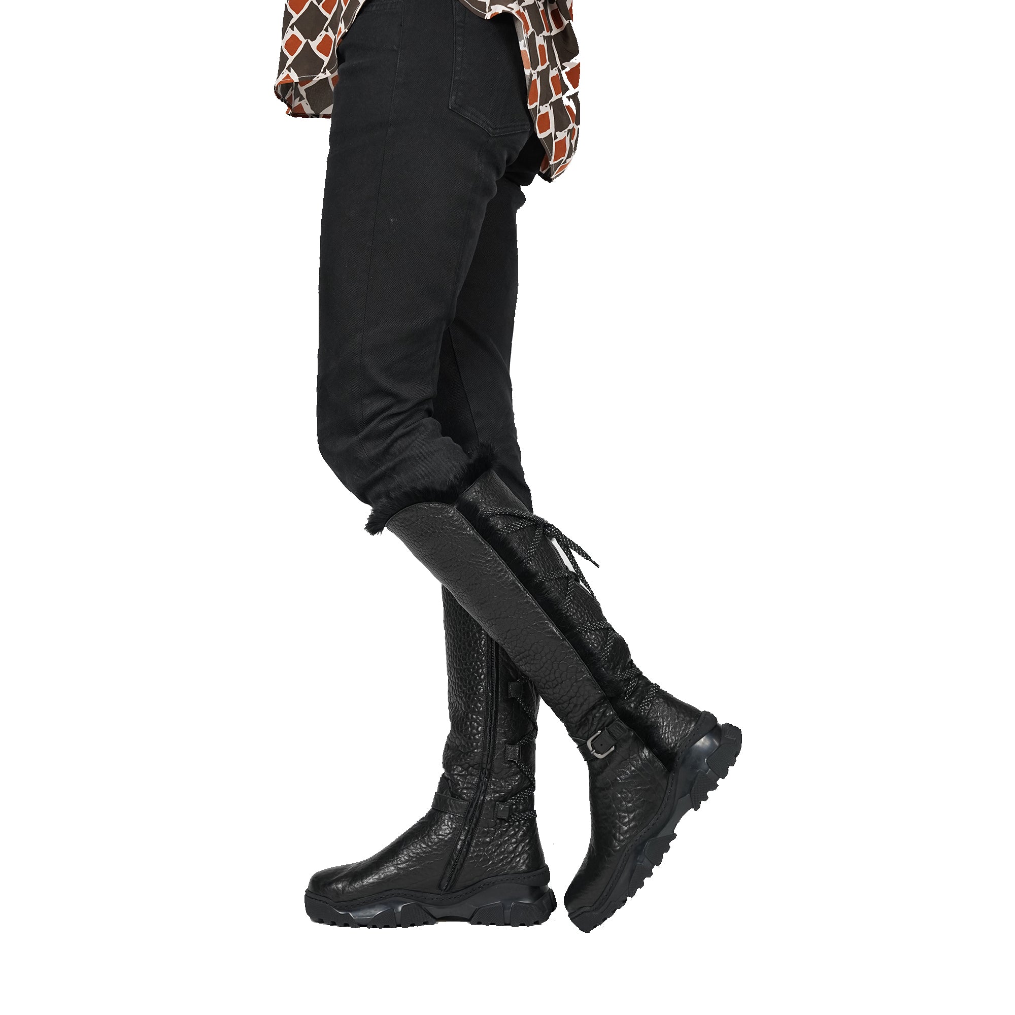 Leather Shearling Knee Boot Black