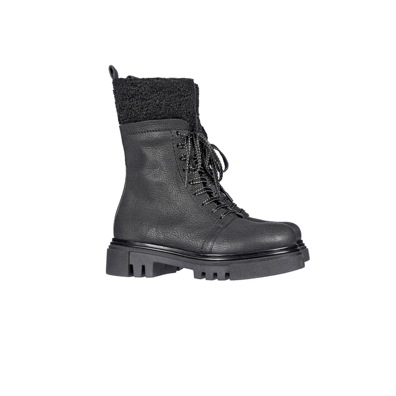 Combat Boot Martellato Curly Wool Black