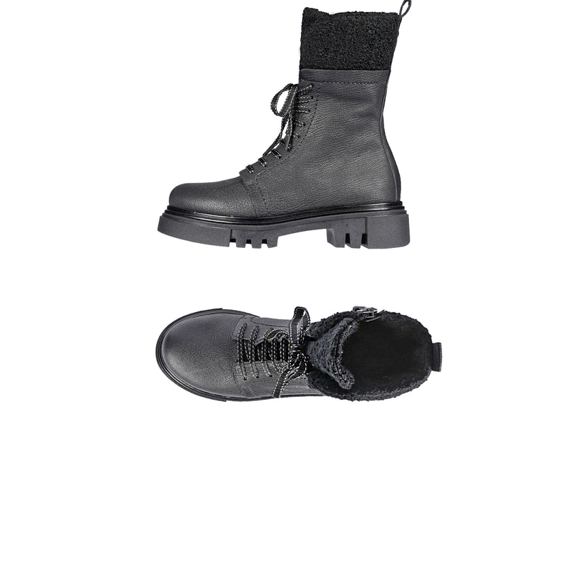 Combat Boot Martellato Curly Wool Black