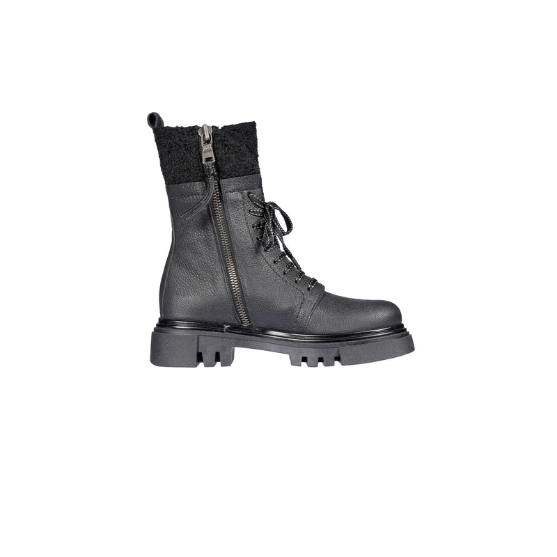 Combat Boot Martellato Curly Wool Black