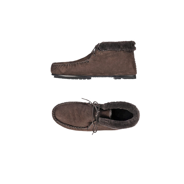 Lace-Up Shearling High Loafer Dark Brown