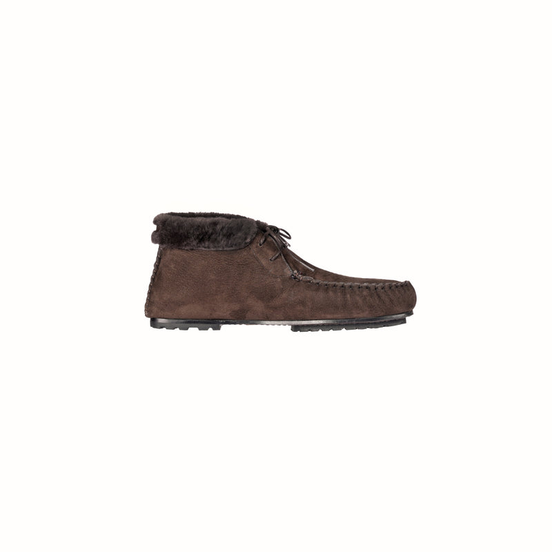 Lace-Up Shearling High Loafer Dark Brown