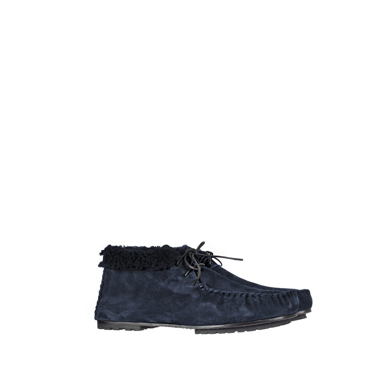 Lace-Up Shearling High Loafer Dark Blue