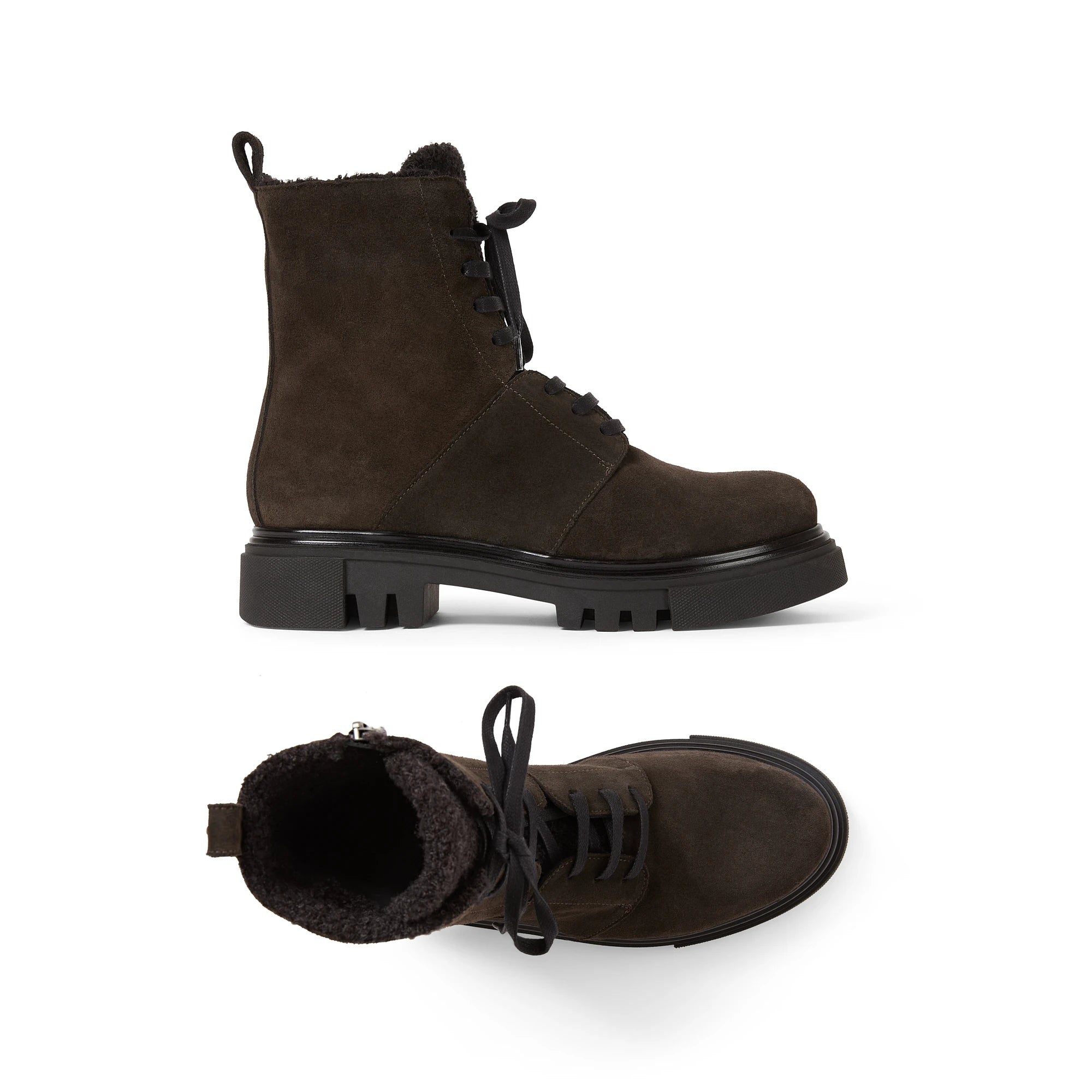 Suede Combat Boot with Wool Lining