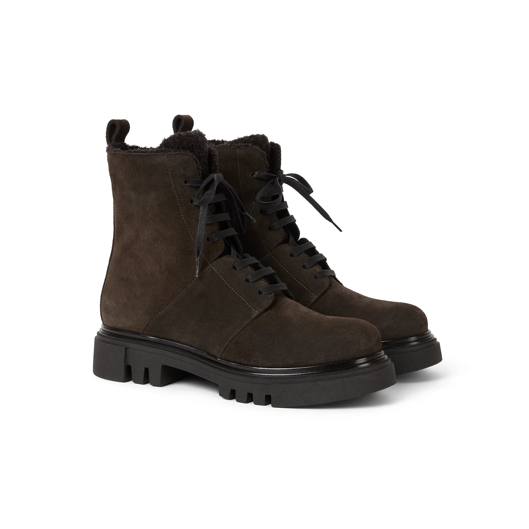 Suede Combat Boot with Wool Lining