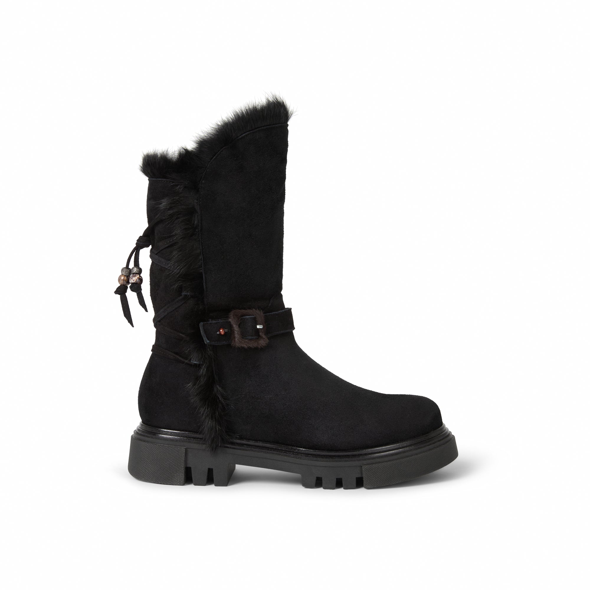 Suede Fur Lace-Up Boot
