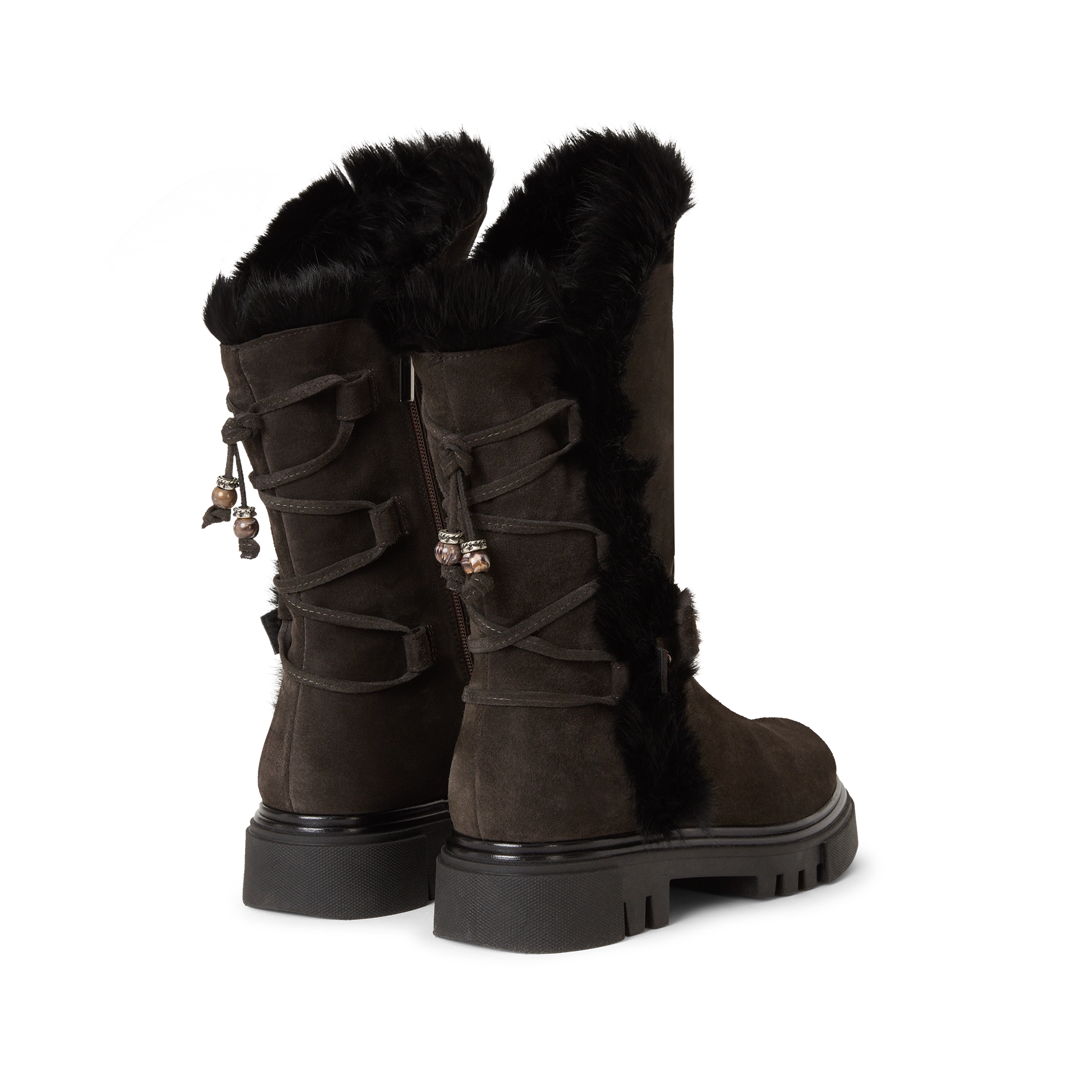Suede Fur Lace-Up Boot
