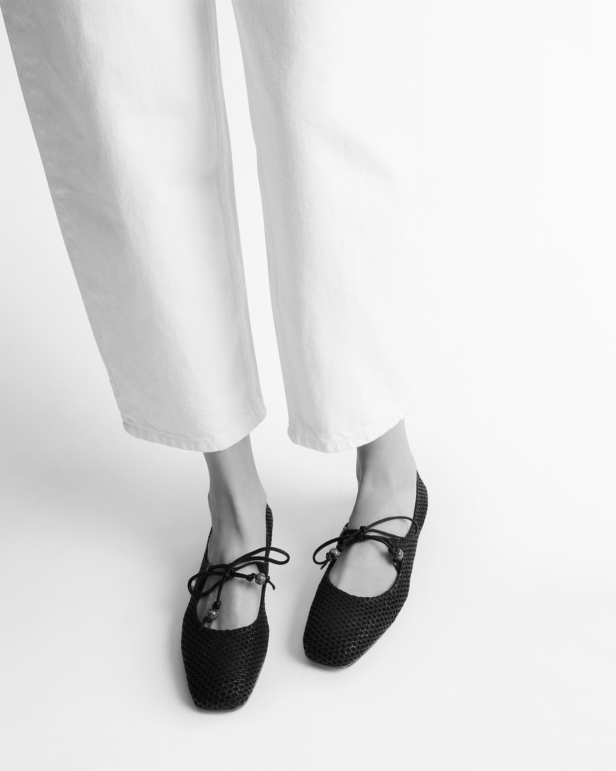 Lace-Up Leather Ballet Flat