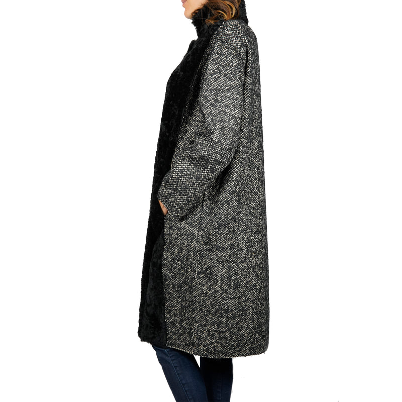 Shearling Wool Blend With Stand-up Collar Coat