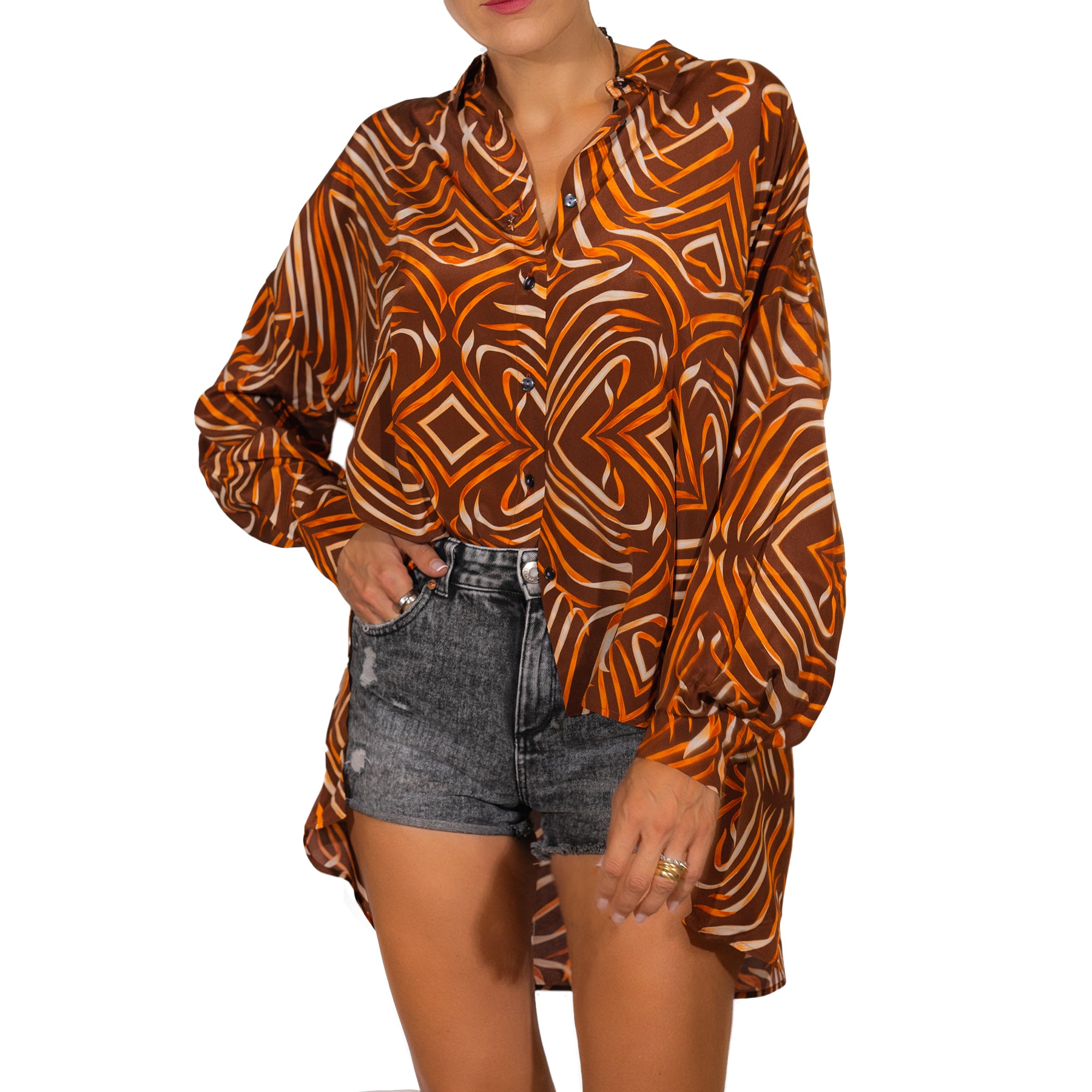 Camicia in seta stampata Brandy