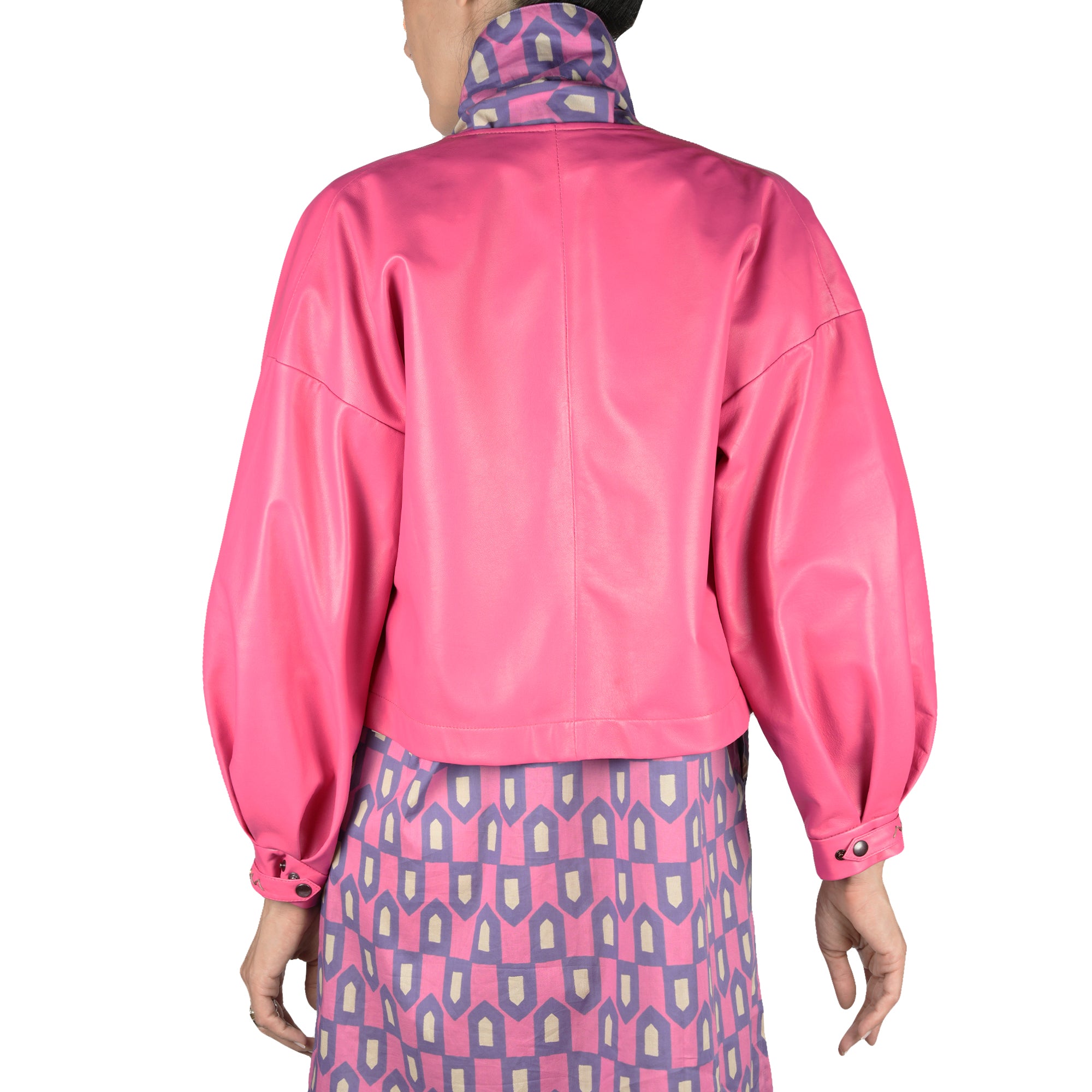 Leather Bomber Jacket Fuchsia