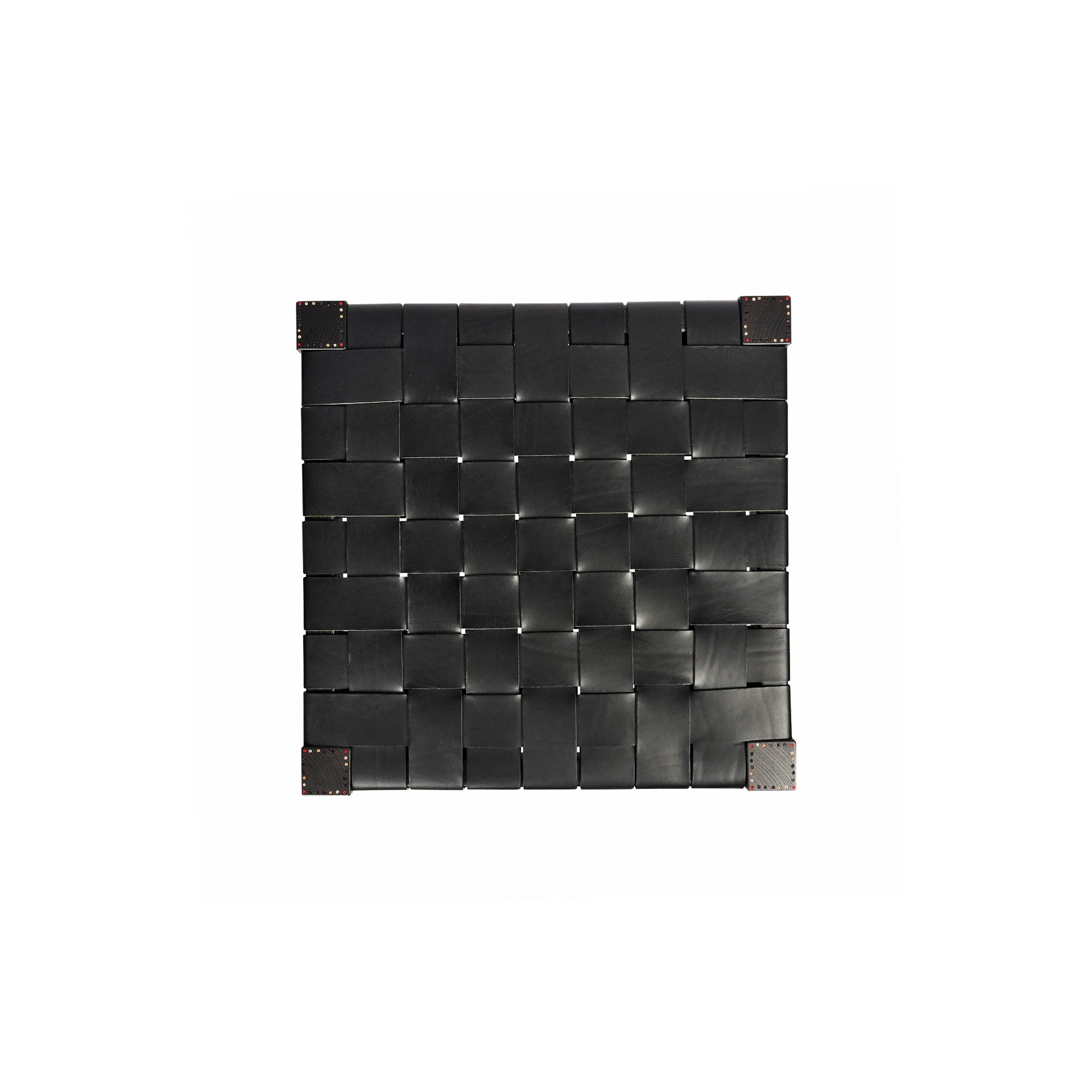 Square Short Stool Leather Black