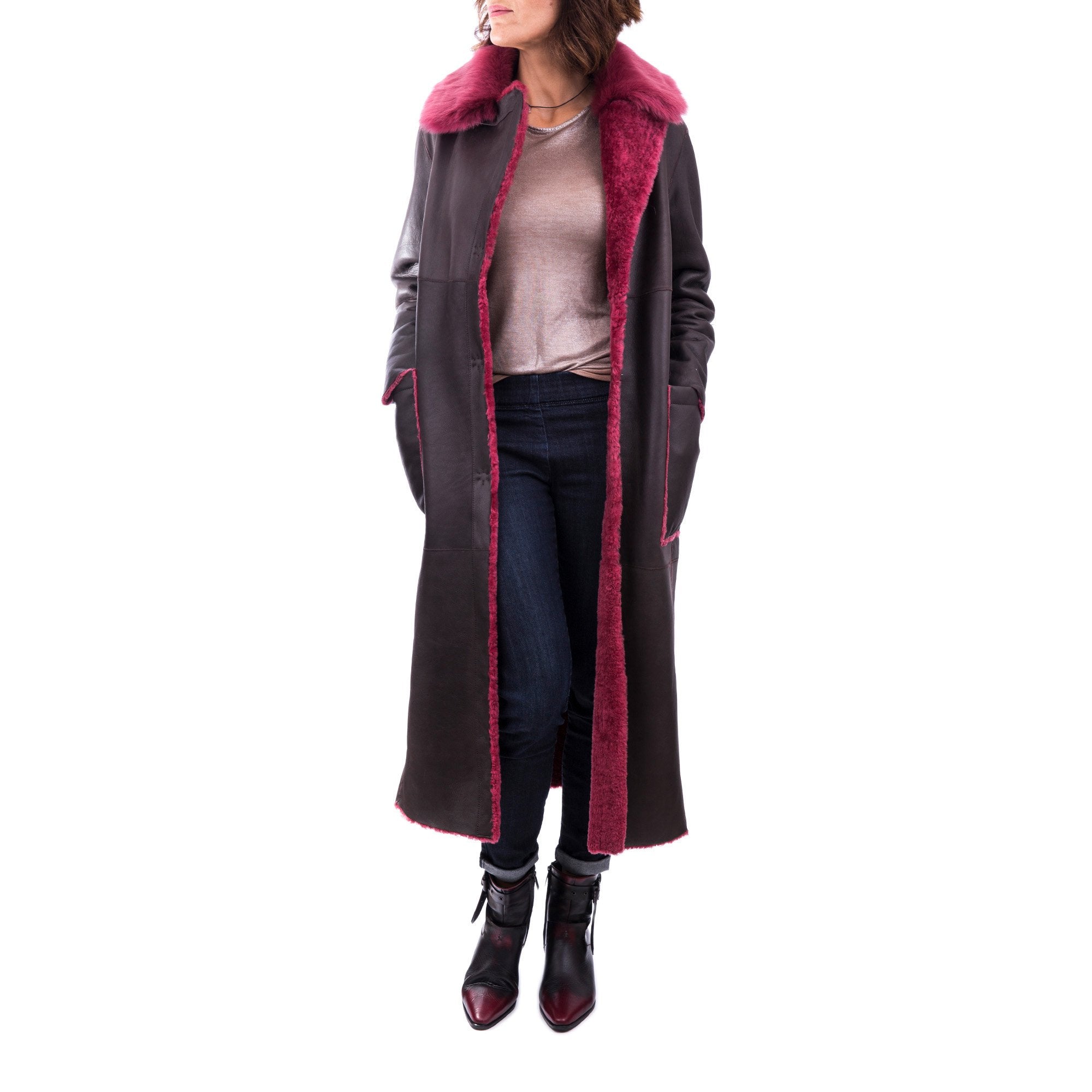 Reversible Coat Merinillo Pacaja Dark Brown / Fuchsia