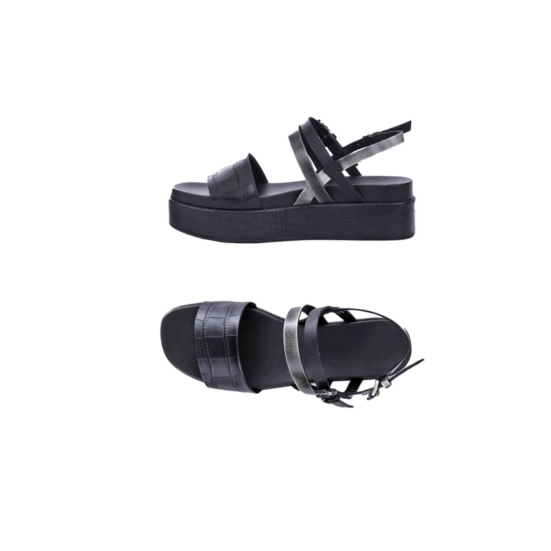 Wedge Sandal Croco Printed/Spazzolato Black