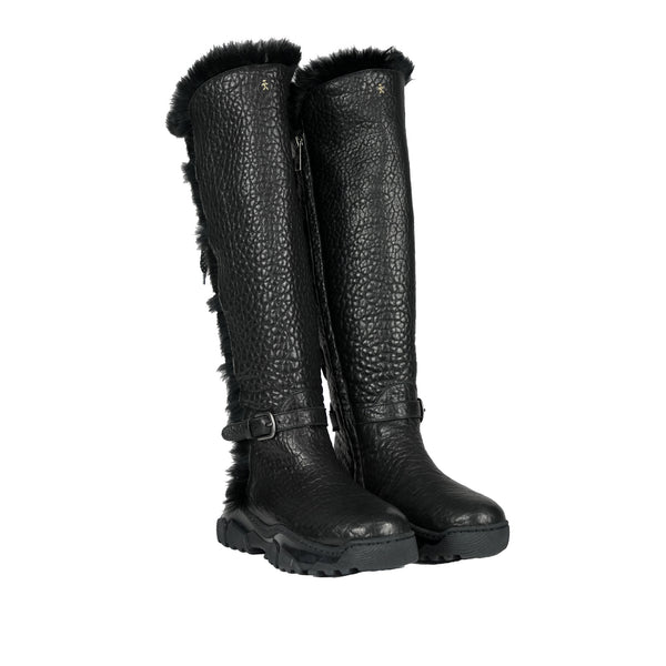 Leather Shearling Knee Boot Black