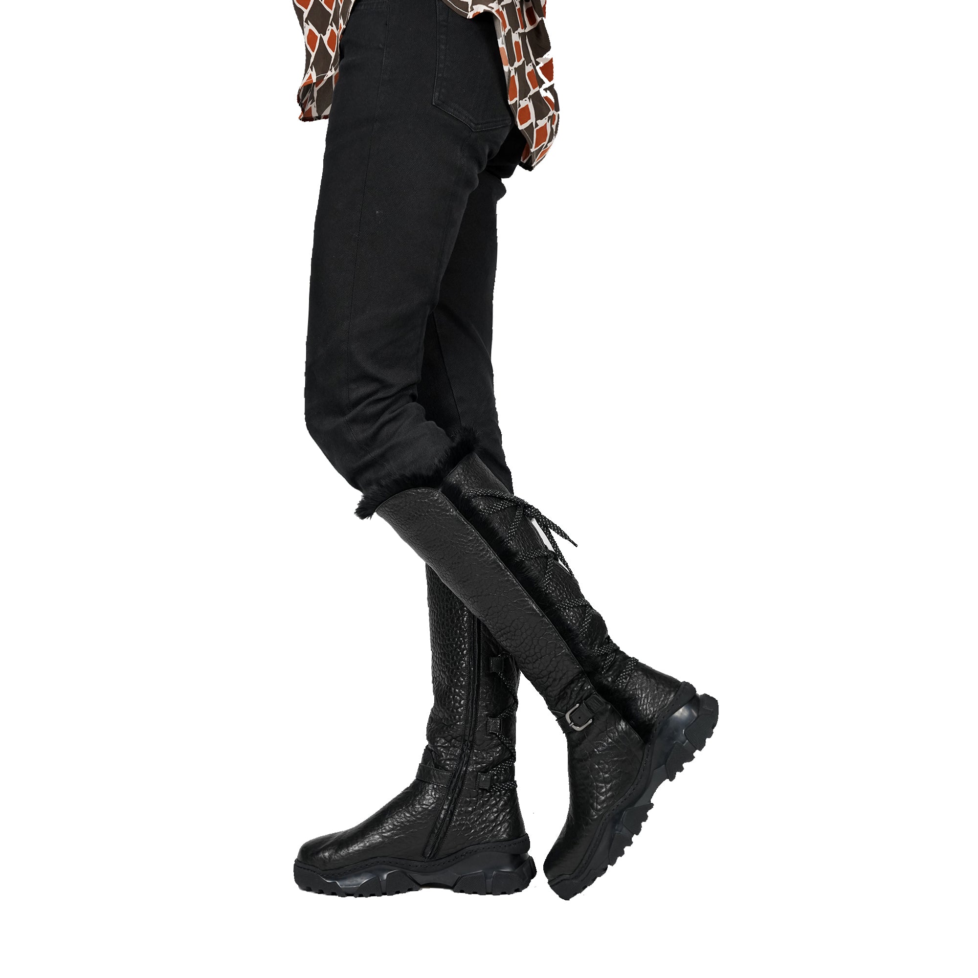 Leather Shearling Knee Boot Black