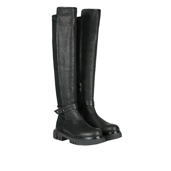Knee Boot Granellato/Stretch Black