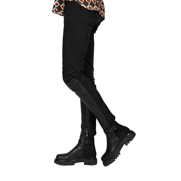 Knee Boot Granellato/Stretch Black