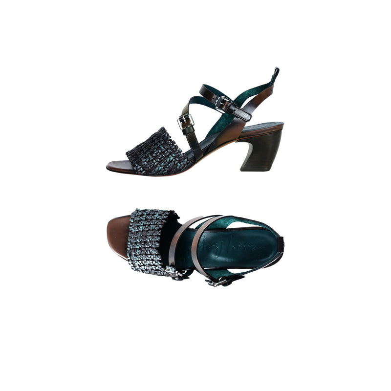 Mid-Heel Sandal Intreccio Maltinto Turquoise