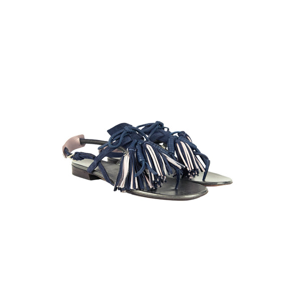 Thong Sandal Nappine Suede Deep Blue
