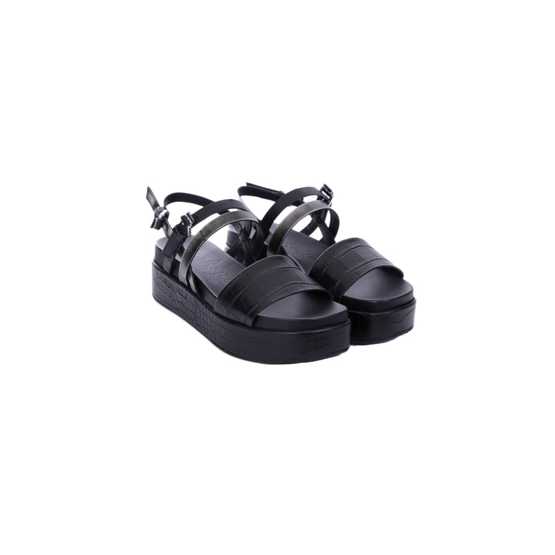 Wedge Sandal Croco Printed/Spazzolato Black